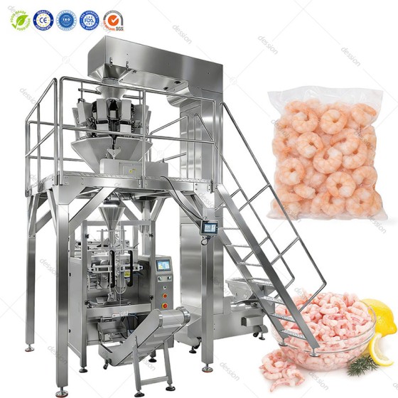 Food Grade Automatic Vacuum Frozen Seafood Bag Weighing Packing Machine for Fish Shrimp Squid Rings Cuttlefish Octopus